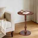 Solid Wood Round Side Table, 15.75" Small Drink Table with Non-Slip Pedestal Base, Modern End Table Accent Table for Living Room and Bedroom, Brown