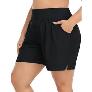 ANFILIA Plus Size Swim Shorts for Women High Waisted Board Shorts Tankini Swimsuit Bottom with Pockets 3X