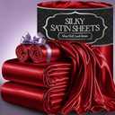 DECOLURE Satin Bed Sheets - 4 Piece Luxury Silky Full Size Bedding Set - Softer Than Silk, Wrinkle-Free with 15 Deep Pocket Fitted Sheet, Perfect for Hair & Skin, Gifts for Women (Red)