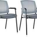CLATINA Office Reception Guest Chair Mesh Back Stacking with Ergonomic Lumbar Support and Thickened Seat Cushion for Waiting Conference Room Gray 2 Pack (Grey)