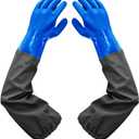 Haiou PVC Chemical Resistant, Long Rubber, Heavy Duty Waterproof Gloves for Chemical and Acid Work, 25 inches, Large-(Blue)