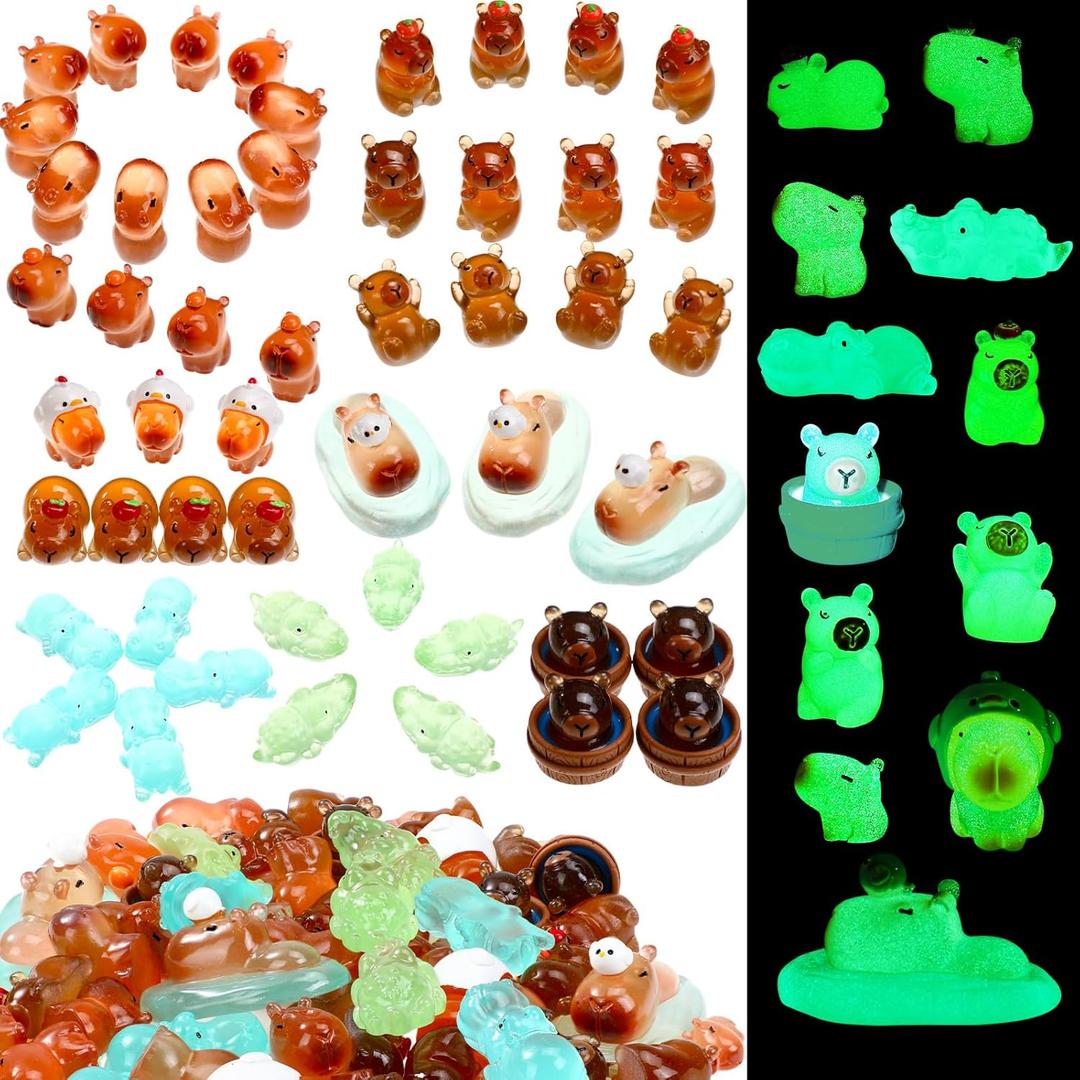 Outus 62 Pcs Luminous Mini Resin Animals Glow in The Dark Ducks Tiny Resin Animal Figurines Glow in The Dark Mini Figurines for Micro Garden Landscape Cake Potted Plants Decor Supplies (Capybara)