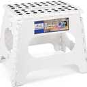 ACKO Folding Step Stool Foldable Step Stools for Kids, 11 Inch Foot Stool Black Plastic Step Stool with Portable Handle Small Stool Hold up to 300lbs for Bathroom, Kitchen White