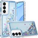 Designed for Samsung Galaxy S25 Case with Liquid Glitter, 3-in-1 Military-Grade Protection & Sparkling Quicksand Design, Clear Anti-Yellowing Bling Galaxy S25 Case for Women 6.2 (Blue)