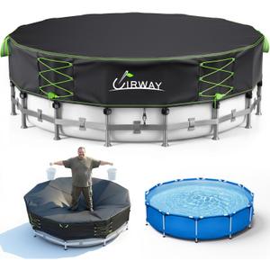 Uirway 12ft Round Pool Cover 600D Upgraded for Above Ground Pools, Solar Pool Cover with Windproof Reflective Lace-Up Drawstring, Swimming Pool Covers UV Protection, with Anti-Slip Straps