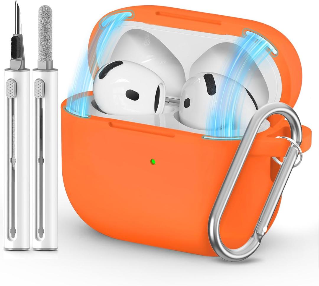 Ljusmicker for AirPods 4 Case 2024 with Cleaner Kit,Soft Silicone Protective Cover for Apple AirPods 4th Generation Cases for Women Men,for AirPod 4 Case Accessories with Keychain-Magnetic Orange