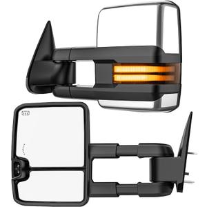 Smoked Lens Sequential Signal Tow Mirrors Compatible with 2007-2021 Toyota Tundra & 2008-2017 Toyota Sequoia, Heated Extended Trailer Towing Side Mirror w/Backup Light(w/o BSM), Chrome Housing