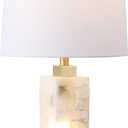 JONATHAN Y 23" Gold/White 2-Light Alabaster and Metal LED Table Lamp, Coastal Glam Modern Bedside Lamp with Nightlight Base and Linen Shade, LED Bulbs Included JYL6202A