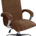 Velvet Plush Stretchable Office Desk Chair Cover - Cat Proof Elastic Comfy Protector for Ergonomic Office Chair with Wheels and Armrests, Fits Mesh and Executive Office Chairs, Removable, Brown, XL