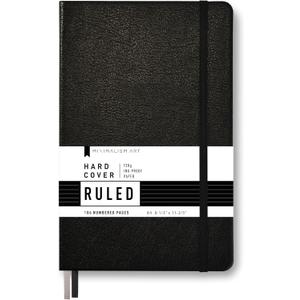 Minimalism Art, Premium Hard Cover Notebook Journal, X-Large Size, Master A4 8.3" x 11.4", 186NumberedPages, GussetedPocket, Ribbon Bookmark, Extra Thick Ink-ProofPaper120gsm (Wide Ruled, Black)