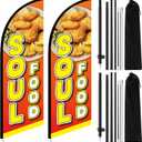 2 Sets 8.2 ft Soul Food Advertising Feather Flag with Pole Kit and Ground Spikes Soul Food Restaurant Swooper Banner Signs for Restaurant Trucks Business