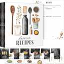 Large Kitchen-Themed Recipe Binder  11.5 x 12 | Includes 25 Clear Plastic Protective Pages, 25 Recipe Sheets, 12 Dividers | Black with Kitchen Utensils Design