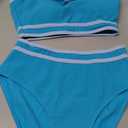 AI'MAGE Swimsuit Set for Women 2 Piece Ribbed High Waisted Bikini Set Sporty Color Block Bathing Suits XS-2XL (Light Blue)