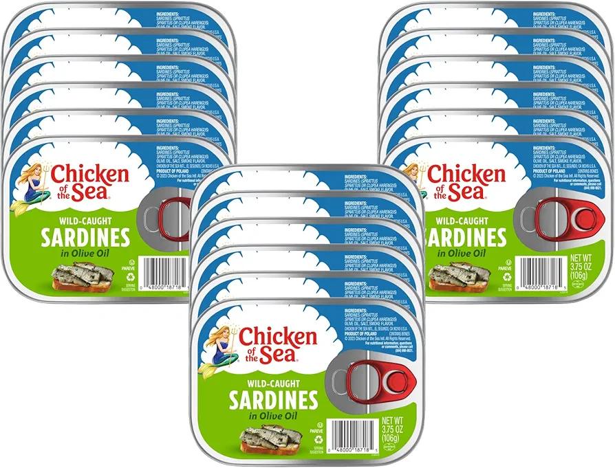 Chicken of the Sea Sardines in Olive Oil, 3.75 oz. Cans (Pack of 18), Wild Caught Canned Sardines, Packaging May Vary, Best By: 06/10/2030
