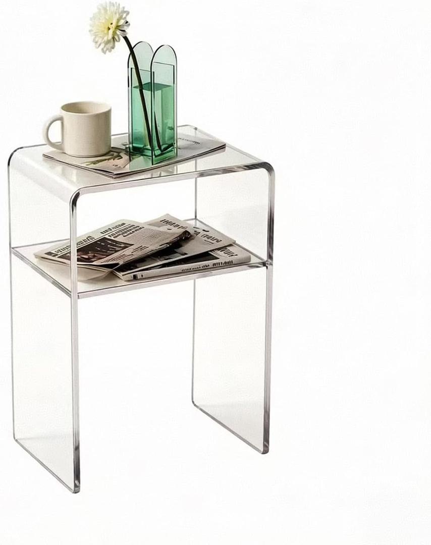 Clear Acrylic 2 - Tier End Table/Nightstand,23" H Sleek and Durable Bedside Storage. Ideal for Bedrooms, Living Rooms, and Modern Interiors. A Perfect Choice as a Bedside Table or Sofa Side Piece., 18.5" X 11.8" X 23.6"