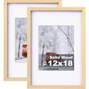 Egofine 12x18 Poster Frame Set of 2 Solid Wood Frame with Plexiglass Matted for 8.5x11 for Wall Mounting Hanging Picture Frame Vertically or Horizontally, Natural Wood