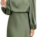 ZTMZA Women's 2025 Fall Long Sleeve Satin Short Dress Elegant Mock Neck Formal Wedding Guest Cocktail Party Mini Dresses S