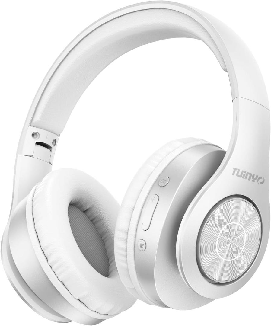 TUINYO Bluetooth Headphones Wireless, Over Ear Stereo Wireless Headset 40H Playtime with deep bass, Soft Memory-Protein Earmuffs, Built-in Mic Wired Mode PC/Cell Phones/TV-White
