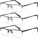 3-Pack Reading Glasses for Men, Lightweight Metal Half Frame Blue Light Blocking Computer Readers, Stylish Filter UV Ray/Computer Glare with Spring Hinge Eyeglasses(2PCS Gray+1PCS Black,+2.0)