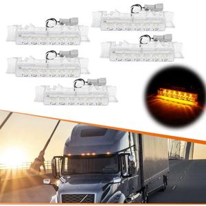 ADIIL 5PCS Amber 6LED Cab Roof Top Clearance Light Assembly Clear Lens Marker Running Lamps Compatible with Volvo 2004 VN/2003-2020 VNL Trucks