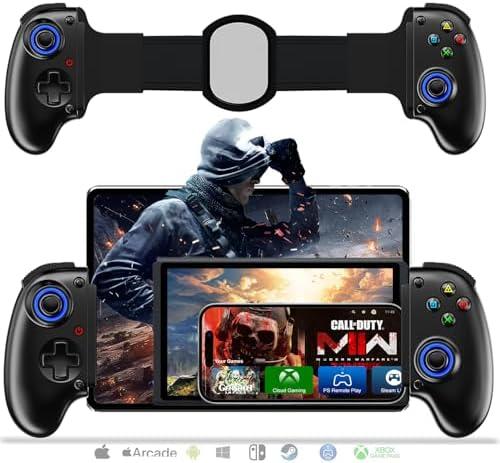 Mobile Cloud Gaming Controller for iPhone 16/15/14, iPad, Tablet, Android/PC/Switch/PS3/PS4 Gamepad Joystick with Turbo, Streaming on PS4/Xbox/PC, Hall Effect/Hall Trigger, 6-Axis Gyro Sensor Black