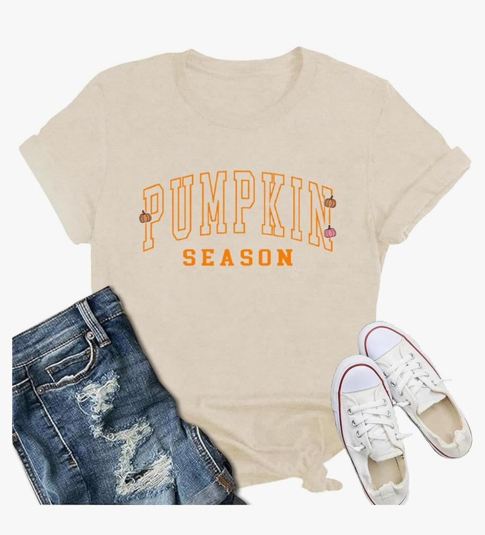 IFQ Pumpkin Shirts for Women Fall Season T-Shirt Halloween Thanksgiving Autumn Crewneck Tee XL