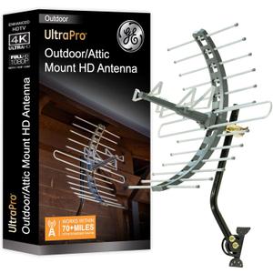 GE Outdoor HD Digital TV Antenna, Long Range Smart TV Antenna, Supports 4K 1080P HD Smart TV VHF UHF, J Mount Included for Attic or Outdoor, Weather Resistant, 29884