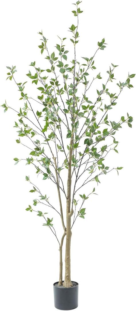 Bellacat 6ft Artificial Minimalist Citrus Tree with Lifelike Leaves, 72in Faux Citrus Tree with Realistic Trunks, Faux Tree Indoor Outdoor for Home Office Living Room Bedroom Porch Decor. (Basic Pot)