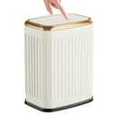 TIPGO Bathroom Trash Can with Lid, 2.1 Gallon / 8 Liter Small Garbage Can, Press Top Bin, Stainless Steel Wastebasket with Pop-Up Lid for Bedroom, Living Room, Office (Cream)