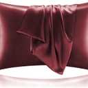 BEDELITE Satin Pillowcase for Hair and Skin, Super Soft and Cooling Similar to Silk Pillow Cases 2 Pack with Envelope Closure, Gift for Women Men(20"x30" Queen Size, Burgundy)