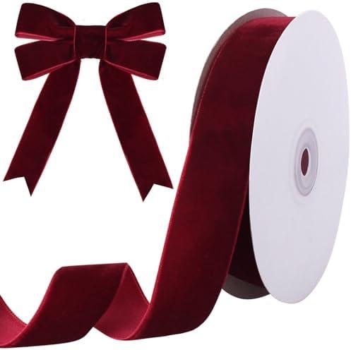Tsorode 10 Yards Burgundy Velvet Ribbon 1 Inch for Christmas Tree,Dark Red Velvet Christmas Ribbon for Gift Wrapping Crafts Bow Wreath Holiday Decorations (Burgundy)