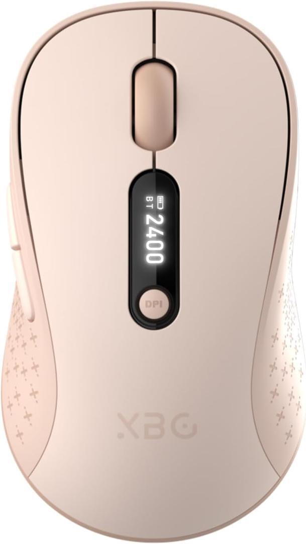 XBG B15pro Wireless Bluetooth Mouse, Bluetooth 5.0/4.0 & 2.4G Tri-Mode, Type-C Rechargeable with LED Screen Display, Ergonomic Silent Click for Laptop/PC/Tablet, Multi-Device & Office Use-Pink