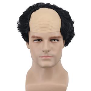 yuehong Adult Short Black Curly Wig Old Men Wig Fluffy Bald Head Wig Receding Hair Wig Synthetic Soft Costumes Cosplay Wigs (Black)