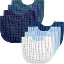 Frienda 8 Pcs Muslin Baby Bibs Cotton Bandana Drool Bibs Bulk for Newborn Infant 6 Absorbent Layers Feeding Accessory (Blue Colors)