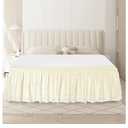 Queen Bed Skirt, Wrap-Around Elastic Ruffled Eyelet Bed Skirt Queen Size Dust Ruffle with Gathered Styling and Embroidered Details, 18" Drop Length (Light Yellow)