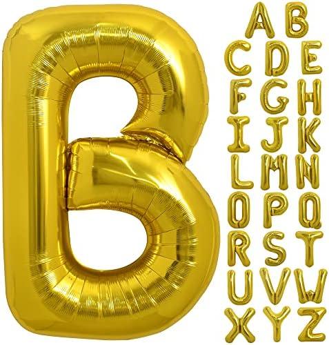 TONIFUL 40 Inch Large Gold Letter B Balloons - Helium Filled, Foil Mylar Big Balloons for Birthday Party & Anniversary Decorations, Pack 4