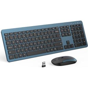 Wireless Keyboard and Mouse Combo - Full Size Slim Thin Wireless Keyboard Mouse with Numeric Keypad 2.4G Stable Connection Adjustable DPI (Dark Blue)