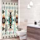 Newsely Small Stall Western Aztec Cactus Shower Curtain 36Wx72L Inch RV Boho Geometry Narrow Aesthetic Minimalism Adults Bathroom Set Vintage Waterproof Bath Decoration Accessories Home Decor