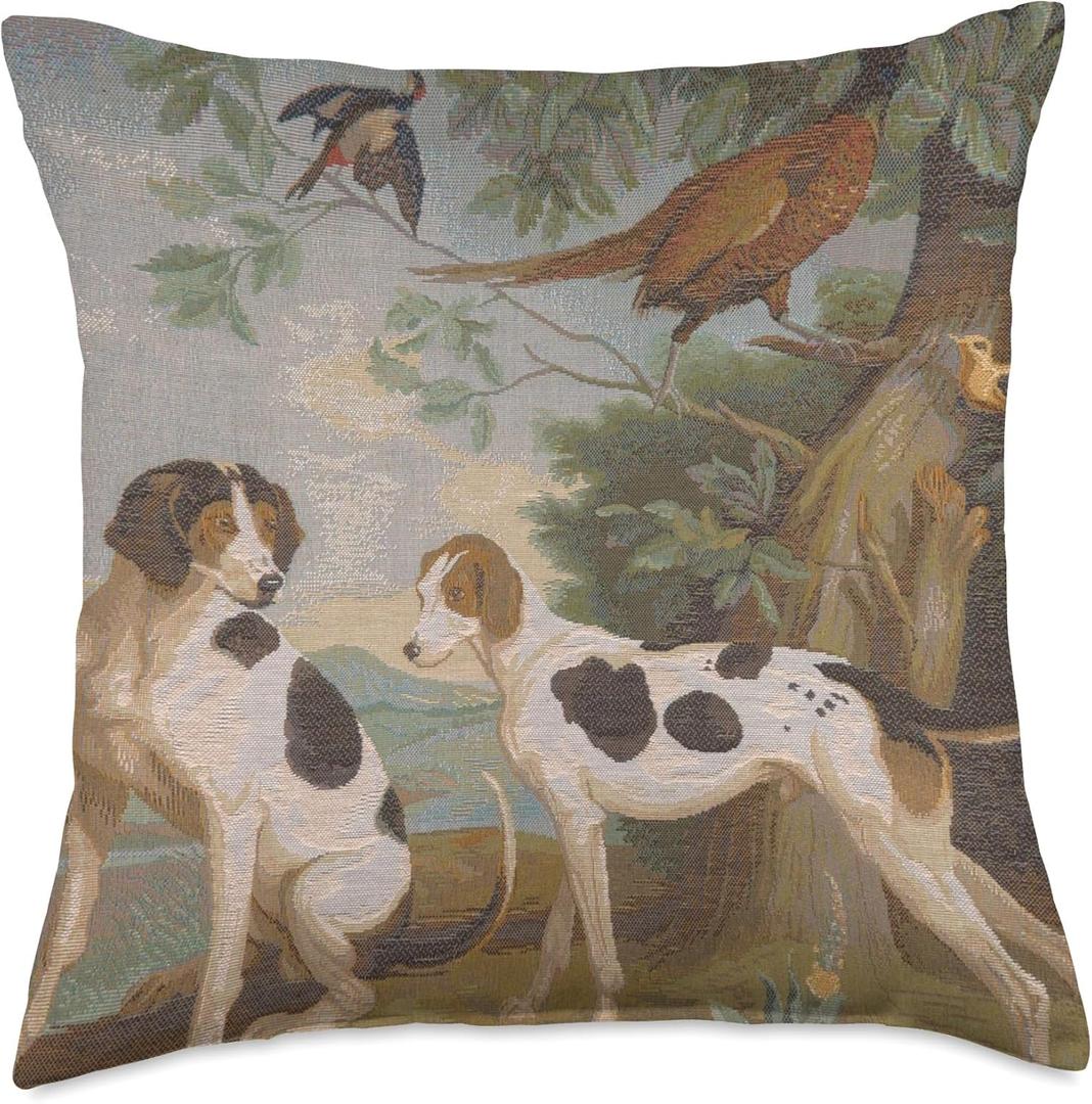 Hunting Dogs French Tapestry Woven Royal Dogs and Nature Throw Pillow (18x18)