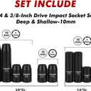 CASOMAN 10Piece Impact Socket Set-10mm, 1/4" & 3/8" Drive, Deep & Shallow, Metric, Black Phosphate Finish
