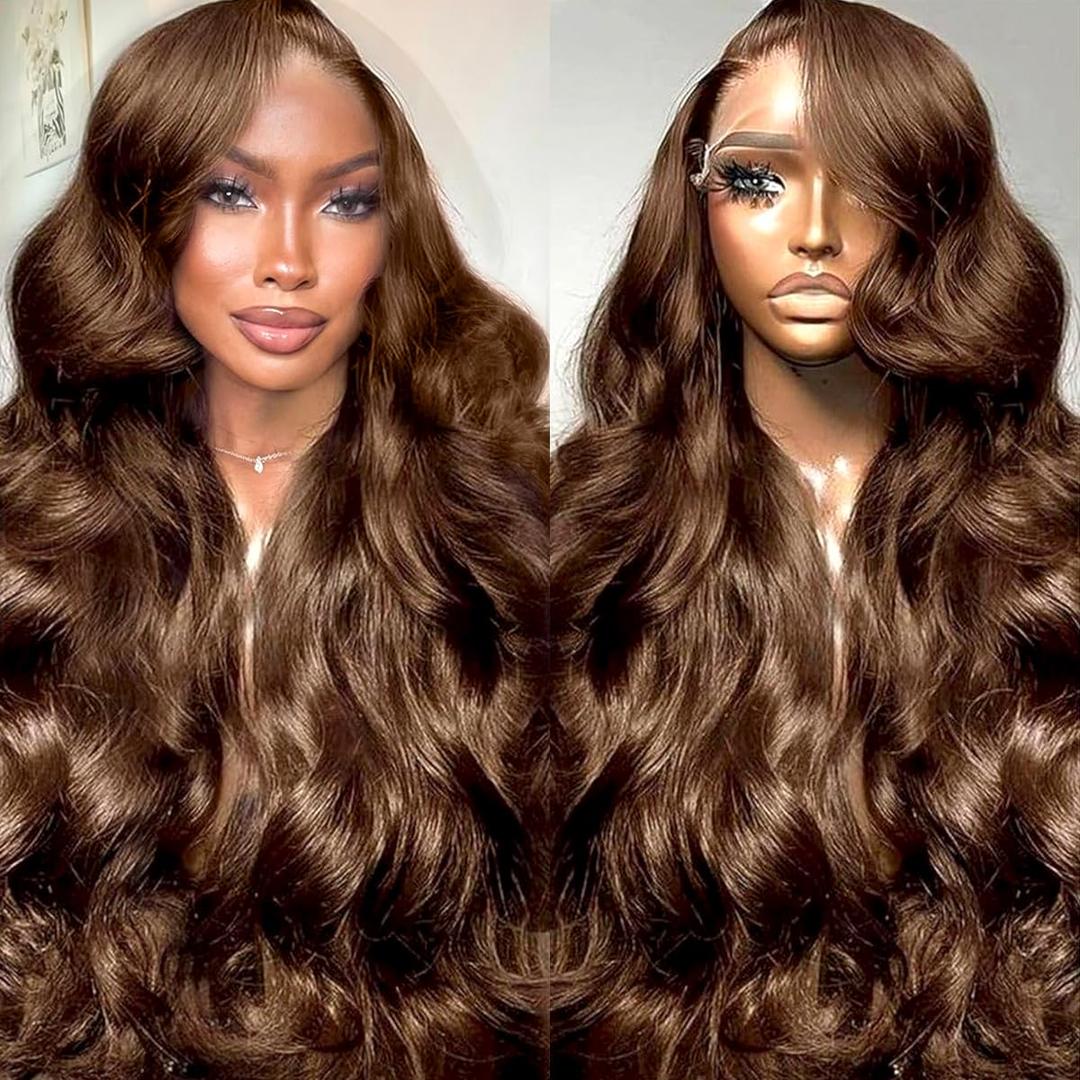 22 Inch Glueless Chocolate Brown Wig Human Hair 13x6 HD Transparent Breathable Swiss Frontal 200% Density Brazilian Virgin Body Wave Wig Human Hair Pre Plucked Natural Hairline Wigs For Women