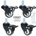 AOCHENLY Caster Wheels, 2'' Swivel Casters Threaded Stem Casters No Noise Dual Locking Castors Heavy Duty Casters with Brake (M12-1.75x25mm), 3 Pack