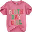 GLIGLITTR Birthday Girl Shirt for Toddler Kids Sequins Birthday Outfit T-Shirt Cute Summer Party Gift Tee Tops 2-6 Years (Pink)