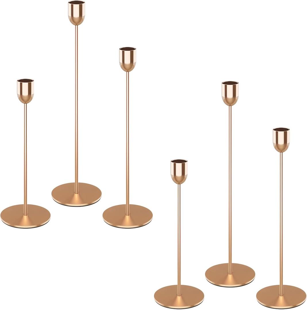 ChefBee 6PCS Gold Tall Candle Candlestick Holder, Taper Pillar Candle Sticks Stand Holders Decor, Centerpiece Dining Table Wedding Festive Fireplace Mantle Vintage Room Decorations, Housewarming Gift
