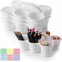 4 pack Classroom Caddy for School,Cup Caddy For Drink | 6 Cups Plastic Pencil Holder,Art Supply Caddy Organizer With Handle,White