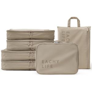 EACHY 6 Set Compression Packing Cubes for Travel & Carry-On, Space-Saving Luggage Organizers & Compression Bags for Clothes & Shoes, Ideal for Vacation & Cruise Essentials (Large, AB-Gray)