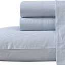 Nautica - Queen Size Sheets Set, Crisp & Tailored Bedding with a Smooth Cotton Percale Lightweight Feel - Bed Sheets with Matching Pillowcases & Fitted Sheet (Penny Pinstripe Blue)