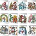 DoxQcs DIY Diamond Greeting Card, Embroidery Arts Craft Cards Kits, Daisy Diamond Art Painting Greeting Card Arts for Birthday Thanksgiving Christmas Crafts Gift-#19-12PC Snowman