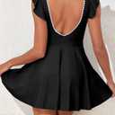 Aleumdr 2026 Women Cutout Ruffle One Piece Skirt Swimsuit V Neck Wrap Swimdress Tummy Control Bathing Suit Black White 18 Plus