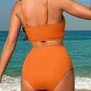 Herseas Women's Loop Straps Bikini Sets 2 Piece Shine Ribbed Swimsuits Ruched High Waisted Bathing Suits (Orange, S)